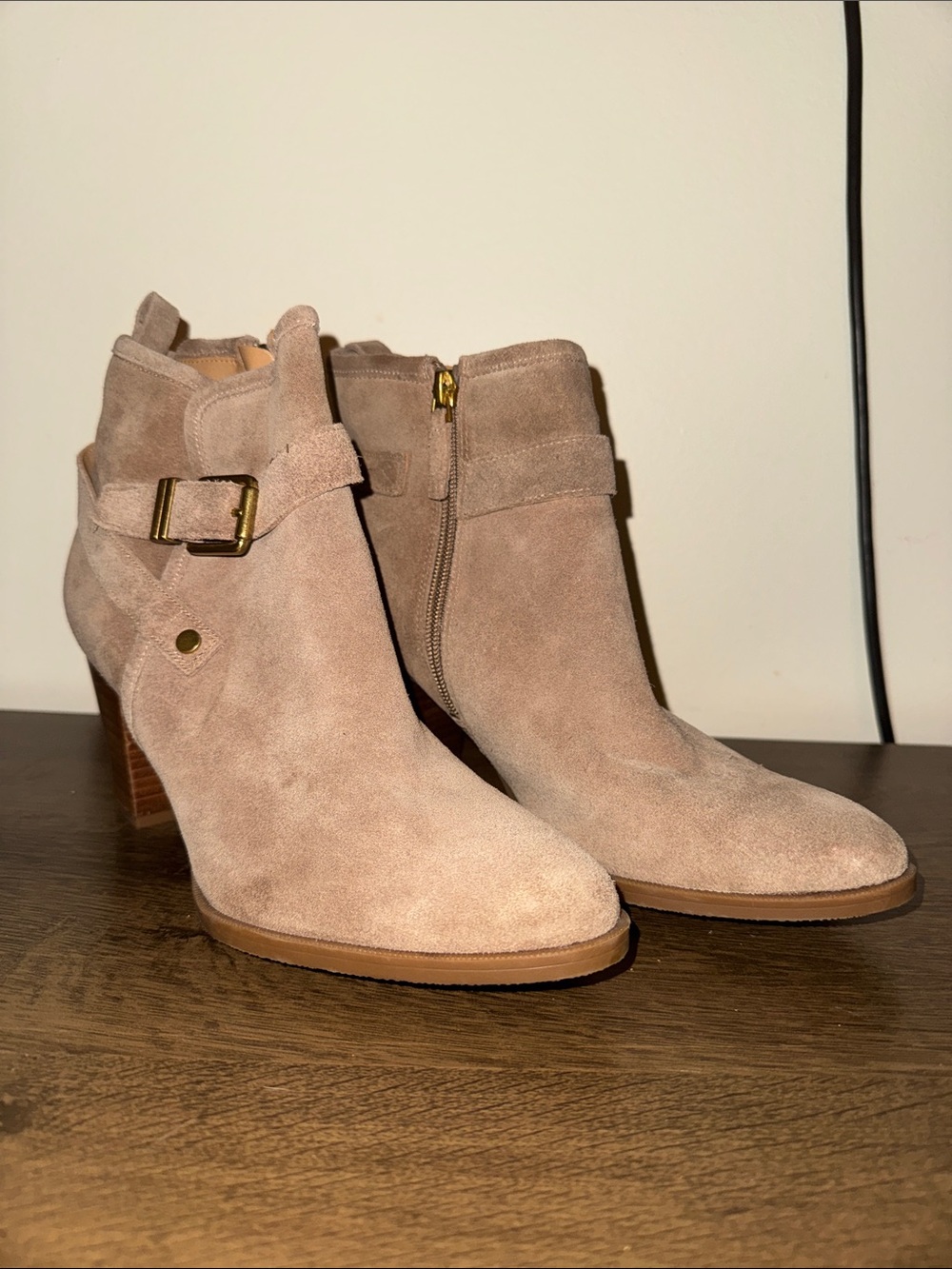 Franco Sarto Pink Taupe Suede Ankle Boots with Buckle